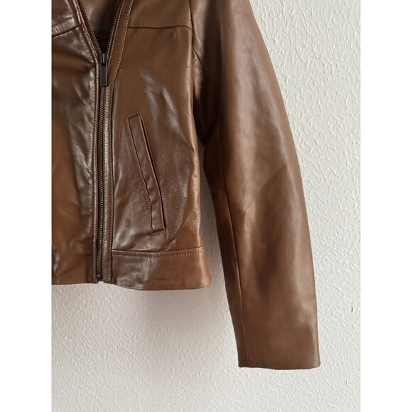 MICHAEL KORS Jacket 100% lambskin Leather Asymmetric Zip Brown luggage NWT - Picture 10 of 16